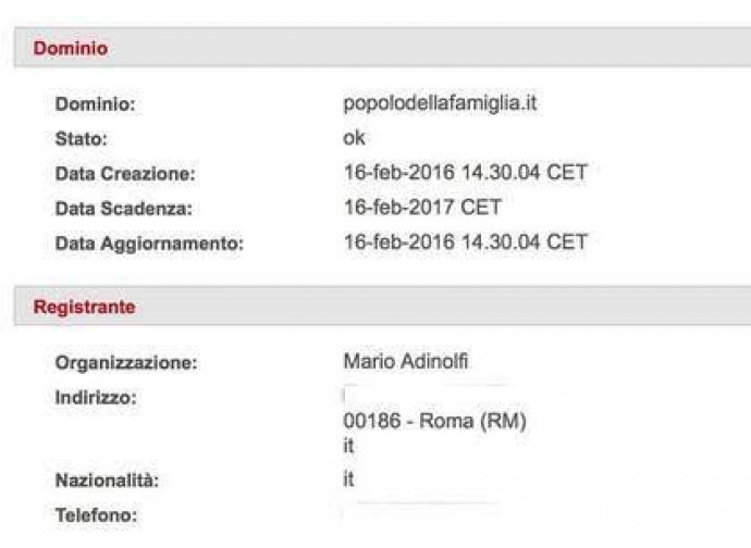La schermata di registrazione del logo popolodellafamiglia.it
