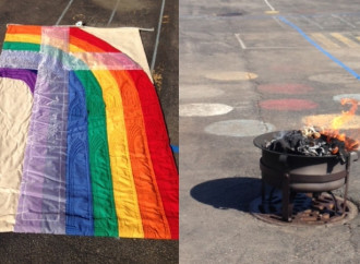 Bandiera arcobaleno a fuoco, il prete vittima due volte