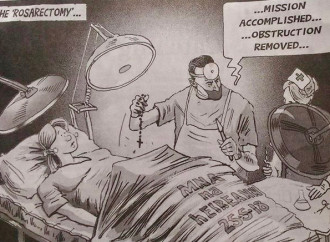 Una vignetta blasfema e abortista ci mostra l'oppressore