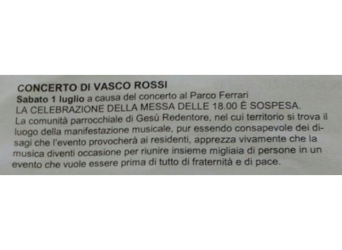 L'avviso pubblicato dal parroco in occasione del concerto