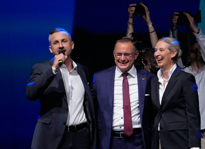 Siegmund, Chrupalla e Weidel, il candidato e i due leader di AfD (AP)