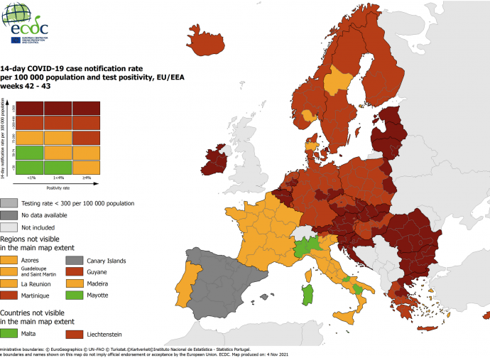 La mappa dei contagi dell'ECDC