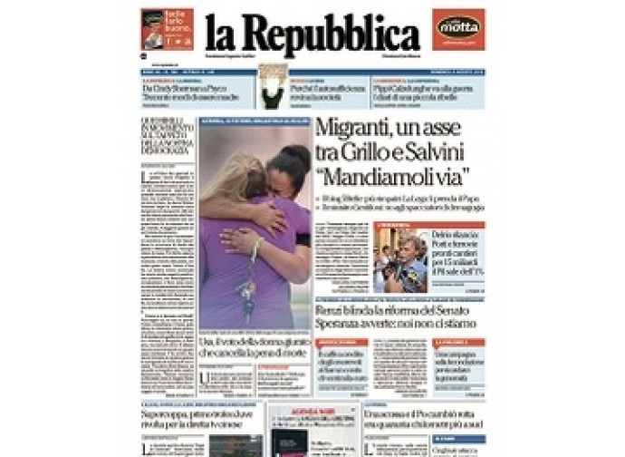 La prima pagina di Repubblica