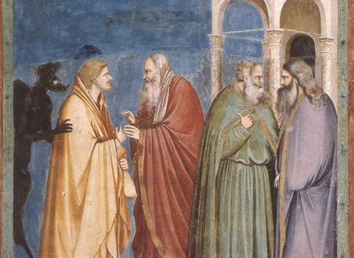 Tradimento di Giuda (Giotto, Cappella degli Scrovegni) - Giuda riceve i trenta denari