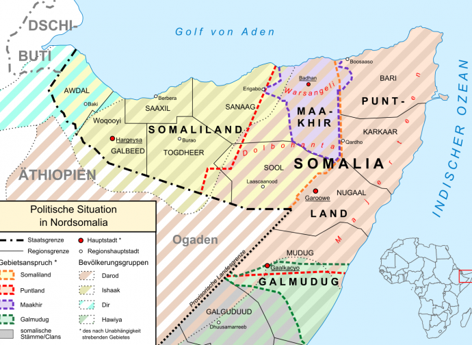 Mappa del Somaliland, rispetto alla Somalia