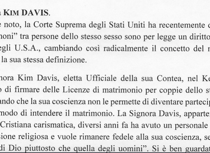 Memorandum caso Kim Davis