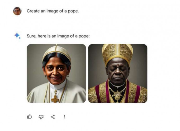 L'immagine di un "papa" secondo Gemini