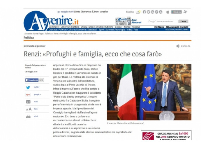 Matteo Renzi intervistato da Avvenire