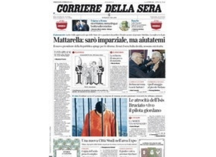 La prima pagina del Corriere della Sera 