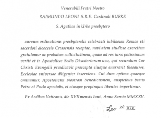 50 anni di Messa di Burke, ordinato insieme a padre Tyn