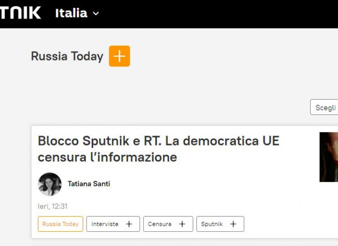 La pagina di Sputnik che annuncia il blocco